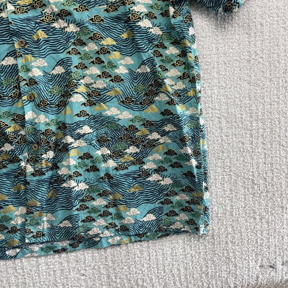 Oromen Sakura Wave Cloud AOP Golden / Blue Short Sleeve Button Up Shirt Size XXL - Picture 5 of 15
